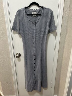 Darian Vintage Gingham Dress Blue Corset Style Lace up back Size 16 Cottagecore